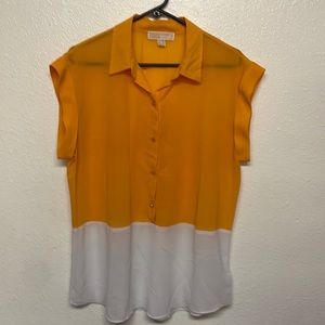 Yellow and white blouse with gold accents Micheal koors NWOT